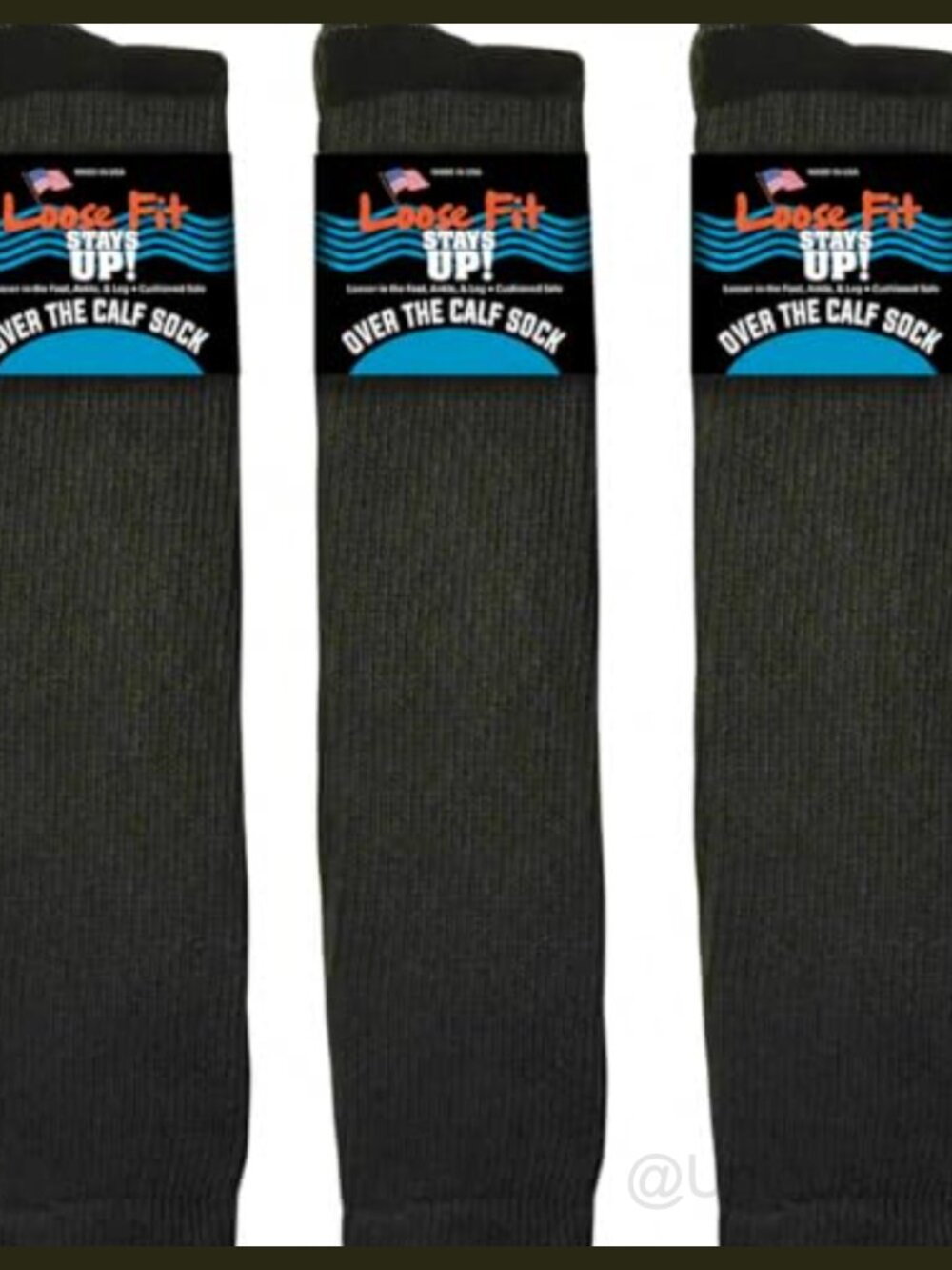 Loose Fit Stays Up Over the Calf Socks 3 Pack, Up to 3E, Made in USA, Cotton